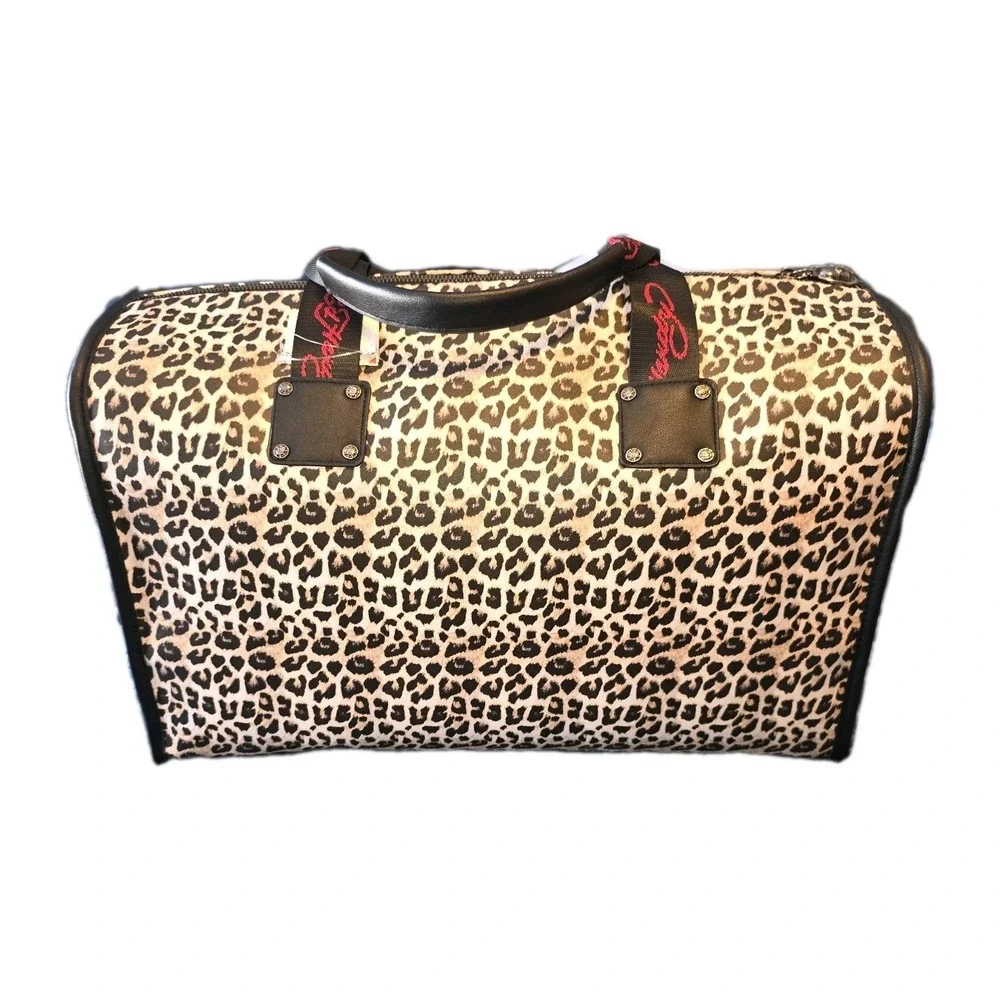 Ed Hardy Duffel Bag Cheetah Print Rhinestone Heart Love Skull Zipper Rare Htf